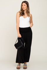 Black Smocked Wide Leg Maternity Pants