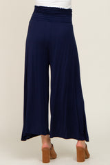 Navy Smocked Wide Leg Maternity Pants