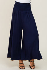 Navy Smocked Wide Leg Pants