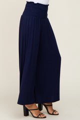 Navy Smocked Wide Leg Pants