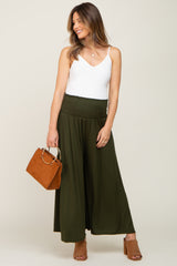 Olive Smocked Wide Leg Maternity Pants