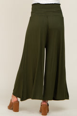 Olive Smocked Wide Leg Maternity Pants