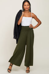 Olive Smocked Wide Leg Maternity Pants