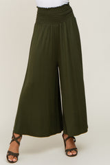 Olive Smocked Wide Leg Pants