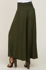 Olive Smocked Wide Leg Pants