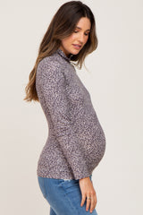 Purple Floral Turtleneck Long Sleeve Maternity Top