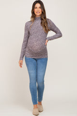 Purple Floral Turtleneck Long Sleeve Maternity Top