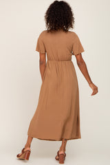 Camel V-Neck Midi Dress