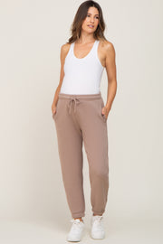 Taupe Basic Fleece Maternity Sweatpants