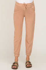 Taupe Ribbed Drawstring Maternity Joggers