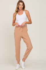 Taupe Ribbed Drawstring Joggers