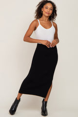 Black Ribbed Knit Side Slit Maternity Midi Skirt