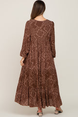 Brown Floral Button Down Tiered Maternity Maxi Dress