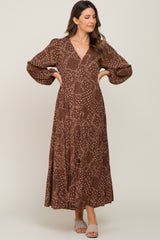 Brown Floral Button Down Tiered Maternity Maxi Dress