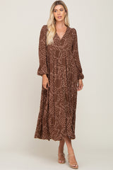 Brown Floral Button Down Tiered Maternity Maxi Dress