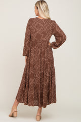 Brown Floral Button Down Tiered Maxi Dress