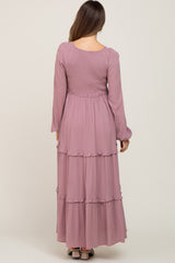 Mauve Smocked Tiered Maternity Midi Dress