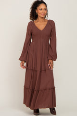 Mocha Smocked Tiered Midi Dress