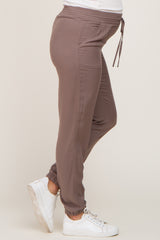 Mocha Drawstring Tapered Jogger Maternity Pants