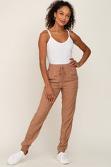 Camel Drawstring Tapered Jogger Pants