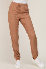 Camel Drawstring Tapered Jogger Pants