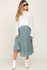 Green Animal Print Pleated Maternity Midi Skirt