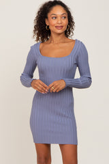 Blue Ribbed Fitted Maternity Mini Dress