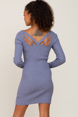 Blue Ribbed Fitted Mini Dress