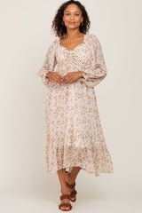 Ivory Floral Chiffon Ruffle Maxi Dress