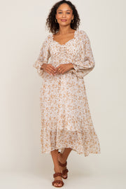 Ivory Floral Chiffon Ruffle Maxi Dress