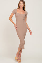 Mocha Ribbed Maternity Midi Dress