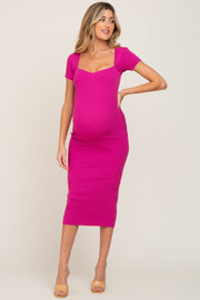 Fuchsia Ribbed Maternity Midi Dress