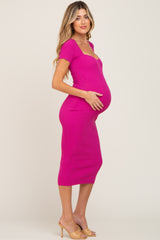 Fuchsia Ribbed Maternity Midi Dress