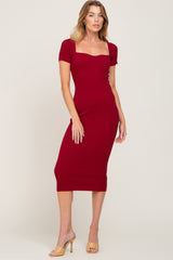 Burgundy Ribbed Midi Dress