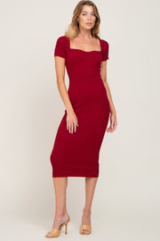 Burgundy Ribbed Midi Dress