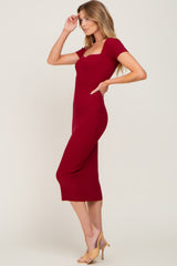 Burgundy Ribbed Midi Dress