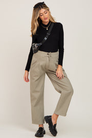 Olive Drawstring Pleated Maternity Denim Pants