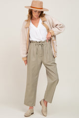 Olive Drawstring Pleated Denim Pants