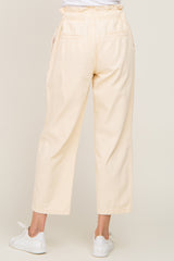 Beige Drawstring Pleated Denim Pants