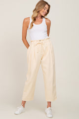 Beige Drawstring Pleated Maternity Denim Pants