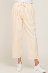 Beige Drawstring Pleated Denim Pants