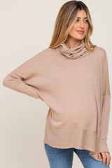 Taupe Ribbed Knit Turtleneck Maternity Top