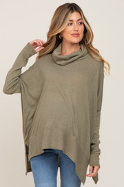 Olive Ribbed Knit Turtleneck Maternity Top