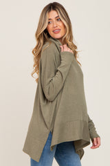 Olive Ribbed Knit Turtleneck Maternity Top