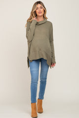 Olive Ribbed Knit Turtleneck Maternity Top