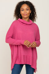 Magenta Ribbed Knit Turtleneck Top