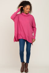 Magenta Ribbed Knit Turtleneck Top