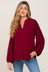 Burgundy Basic V-Neck Maternity Blouse