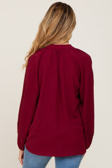 Burgundy Basic V-Neck Maternity Blouse