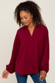 Burgundy Basic V-Neck Blouse